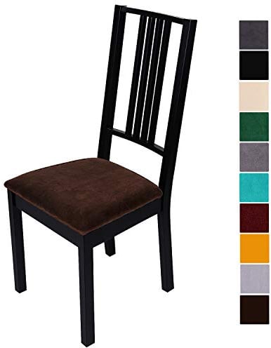 Homaxy Stuhlbezug Sitzfläche Samt Weich Sitzbezug Stuhl Stretch-Sitzbezüge für Esszimmerstühle Abwaschbar Schonbezug Hussen für Stühle 4er Set Braun