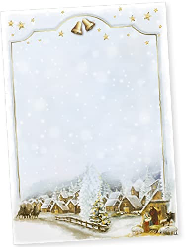 Weihnachtsdorf 50 Blatt Christliches Weihnachtsbriefpapier Briefpapier Weihnachten kirchliches Motiv