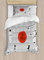 ABAKUHAUS Kung Fu Bettbezugs Set für Einzelbetten, Männer in Karate Kleidung Moves, Milbensicher Allergiker geeignet mit Kissenbezug, 130 x 200 cm, Rot Grau