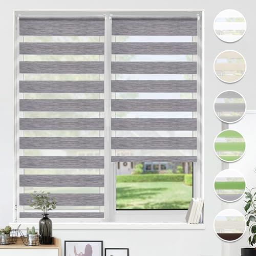 HOMEDEMO Doppelrollo Klemmfix ohne Bohren & mit Bohren, Rollos für Fenster und Tür, 65x130cm (Stoffbreite 65cm, Leinen-grau), Duo Rollo Klemmrollo lichtdurchlässig, Fensterrollo Sichtschutz