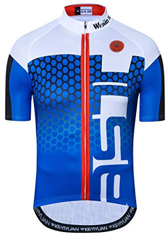 Radtrikot Männer Fahrrad Top Kurzarm MTB Shirt Reißverschluss Mountain Road Kleidung Fahrrad Sommer Team Sport Reiten Rennrad Trikot schnell trocken blau weiß XXXL