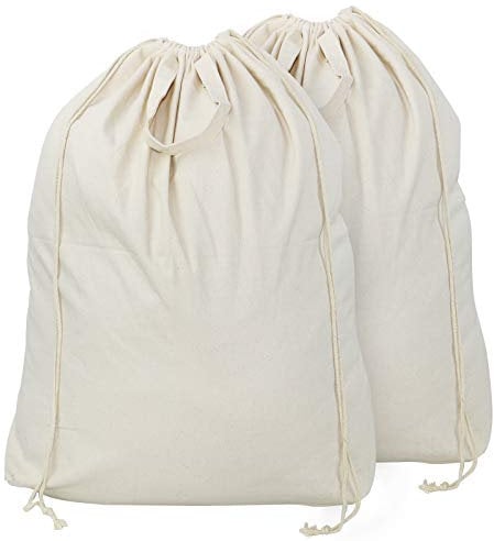 iwill CREATE PRO Lot de 2 sacs à linge en toile de coton 100% naturel avec poignées de transport et cordon de fermeture, lavables en machine, pour panier à linge ou paniers à linge