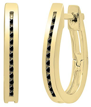 Dazzlingrock Collection Damen-Creolen 0,10 Karat (ctw) runder schwarzer Diamant 1/10 Karat 14 Karat Gelbgold, Gelbgold Schwarzer Diamant Gelbgold, Schwarzer Diamant