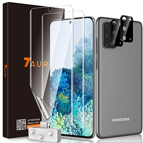 TAURI Schutzfolie Kompatibel Mit Samsung Galaxy S20 und S20 5G 2 Stück TPU Folie und 2 Stück Kamera Fingerabdruck-ID Unterstützen Blasenfreie Klar HD Displayschutz