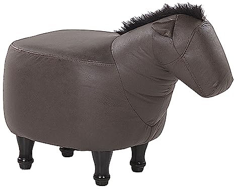 Beliani Hocker für Kinder in Pferdeform Dunkelbraun Lederoptik Horse