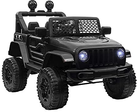 HOMCOM Kids Electric Ride On Car 12V Off Road Toy with Parental Remote Control 2 Motors Horn Lights Suspension Wheels for 3-6 Years Old Black
