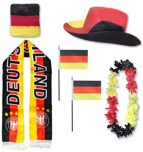 Sonia Originelli Fanset Fanartikel Fanhut Blumenkette Fanschal Schweißband Fähnchen WM EM Farbe: Deutschland