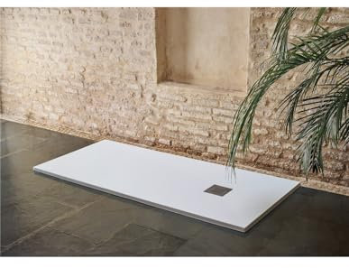JARDIN202 - Plato de Ducha textura sillar | Blanco | Desagüe Desplazado | 75X180 -