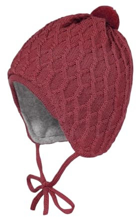 maximo Baby-Mütze, Zopfstruktur ausgenäht, Blende, Pompon Made in Germany 37 Rosewood