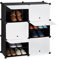 Relaxdays Mueble Zapatero Modular, Organizador Zapatos con Puertas, Estantería Cubo 12 Cajones, Plástico, Blanco y Negro, Madera, 1 Unidad