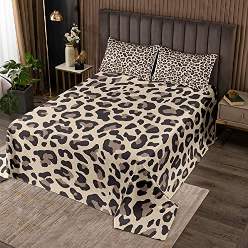 Loussiesd Schwarz Braun Leopard Drucken Tagesdeck 240x260cm Damen Gepard Drucken Steppdecke Männer Afrika Tier Tierwelt Bettüberwurf Kinderzimmer Dekor Leopard Flecken Muster Wohndecke