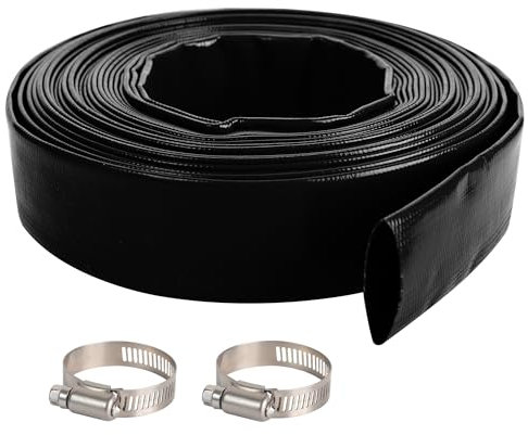 Manguera de lavado de piscina de 2 x 100 pies, manguera de descarga de agua plana de PVC reforzada resistente para bomba de filtro de piscina, con 1 abrazadera