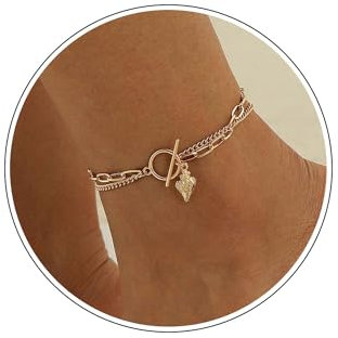 Wendalern Gold Kette Knöchel Armband Zierlich Einfach Geschichtet Geflochten Legierung Muschel Anhänger Fuß Kette Schmuck Für Frauen Und Mädchen