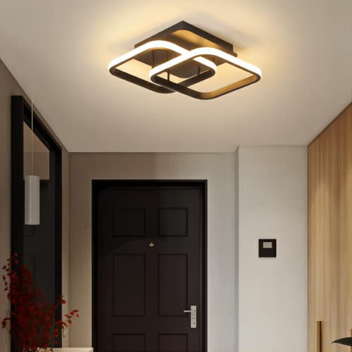 NUODIFAN LED Deckenleuchte, Deckenlampe Dimmbar, 3000k/4000k/5000k Einstellbar schlafzimmer lampen Decke, ideal für Schlafzimmer Flur Küche Wohnzimmer Balkon Ø27cm Schwarz ohne Fernbedienung