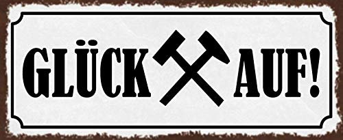 DekoDrom® Blechschild 27x10 cm Glück auf Bergwerk Ruhrpott Hammer Schlegel Kohle Aushang Wand Deko Bar Kneipe Cafe Sammler Geschenk
