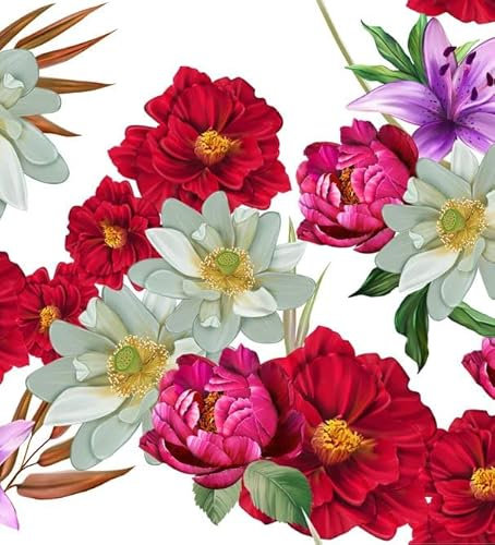 HEKO PANELS Stoff Oxford Wasserdichte Meterware CanvasPolyester Stoff Zum Nähen Nähstoffe Möbelstoffe Dekostoffe Handwerken Wasserabweisend Blickdicht Blumen Bunt Weiß 100 x 155 cm