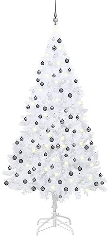 vidaXL Künstlicher Weihnachtsbaum mit LEDs Kugeln Tannenbaum Christbaum Kunstbaum Dekobaum Weihnachten Dekoration Weihnachtsdeko Weiß 240cm