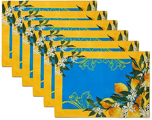 YiHomer Mittelmeer-Tischset Provence Blue Lemon für Frühlings- und Sommerdekorationen, Picknicks und Dinner-Partys – drinnen und draußen, flecken- und wasserabweisend, wendbares Tischset-Set, 33 x 48