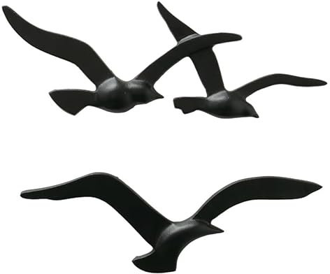 RiloStore 2 tlg Set mit 3 Möwen schwarz Aluminium Wanddekoration n897 Wanddeko Möwen Vögel Wandobjekt Vogel-Skulpturen Wandbild Dekovögel Metallvögel