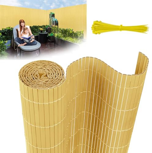 YUENFONG 120x300cm Sichtschutzmatte PVC Sichtschutzzaun Windschutz Gartensichtschutz mit Kabelbindern, für Balkon, Garten, Terrasse, Außenbereich, Bambus Farbe