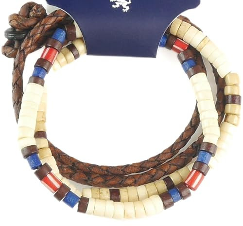 LOCAL LEAGUE SURF CREW HAWAII - Pulsera para hombre, color blanco natural, perlas de surfista, cordón de cuero ajustable, correa de cuero para hombres, novio, cuerda de enrollar cuerda, vacaciones