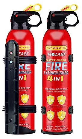 FIOZABI - Extintor de incendios portátil con soporte que puede evitar el reencendido, mejor adecuado para la casa, coche, camión, barco, cocina, hogar, extintores a base de agua, tipo A/B/C/K, 620 ml
