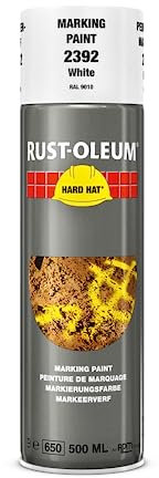 Rust-Oleum HARD HAT Markierungsfarbe Spray - Hochleistungsfähiger, schnell trocknender Industrie-Sprühlack für Markierungen auf jeder Oberfläche - 500ml (Weiß)
