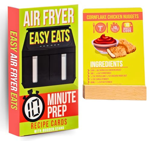 Boxer Gifts Easy Eats Cards-52 Delicious and Quick 10 Minute Prep Air Fryer Recipes for Beginners | Cookbook in Card Format with Wooden Stand, Cardboard