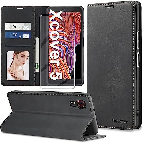 【2023 𝐍𝐄𝐖】 Handyhülle für Samsung Galaxy Xcover 5 Hülle Leder mit Schutzfolie [3 Kartenfächer] Klapphülle für Samsung Galaxy XCover 5 Hülle Leder Wallet Klappbar Stoßfest Case für Samsung Xcover 5