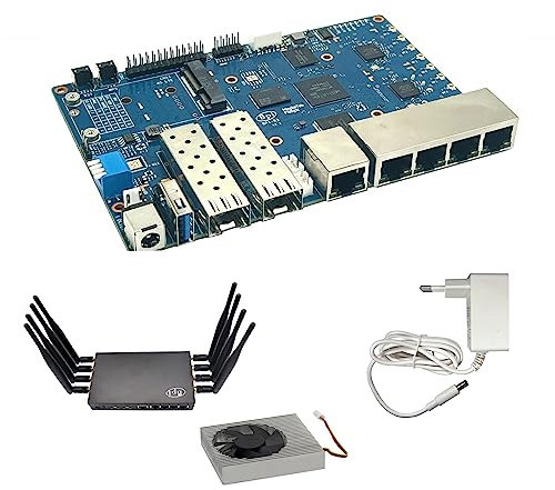 youyeetoo BPI-R3 Router-Entwicklungsplatine mit MediaTek MT7986, 8G EMMC-Speicher, 2X SFP 2,5GbE / 5X RJ45 GbE (mit Metallgehäuse, Netzteil, integriertem Kühllüfter)
