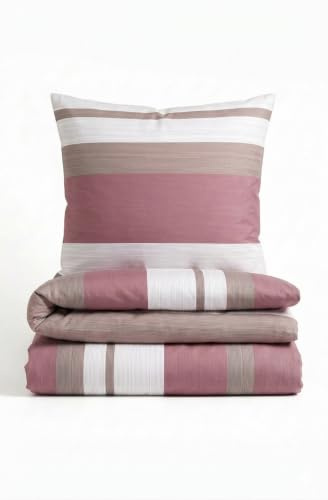 Traumhaft schlafen - Castell - Markenbettwäsche Thermo-Fleece Bettwäsche 155x220 cm rosa | 2-teilig mit Kissenbezug 80x80 cm | Polyester | weich, wärmend | Reißverschluss | Streifen | Modell 0360443
