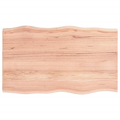 vidaXL Tischplatte, Holzplatte für Tisch Esstisch Couchtisch, Massivholzplatte Handgefertigt mit Baumkante, Ersatztischplatte, Hellbraun 100x60x2cm Massivholz Eiche Behandelt