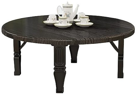 Runder japanischer klappbarer Tee-Couchtisch, niedriger Tisch, Arbeitstisch, Esstisch, for Tatami-Schlafzimmer, Wohnzimmer, Erkerfenster, Computertisch, Kleiner Kang-Tisch (Farbe : Zwart, Size : 60x