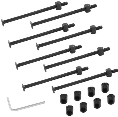 Biaungdo Bulloni M6 x 110 mm per letto a castello, con attacco esagonale, per mobili, culla, con chiave inglese (nero, 12 pezzi)