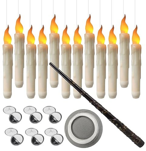 Lote de 12 Velas flotantes mágicas para Colgar con Anillo tte, Velas flotantes LED a Pilas, luz cálida vacilante, Vela Flotante sin Llama para decoración de Navidad, Halloween, Boda