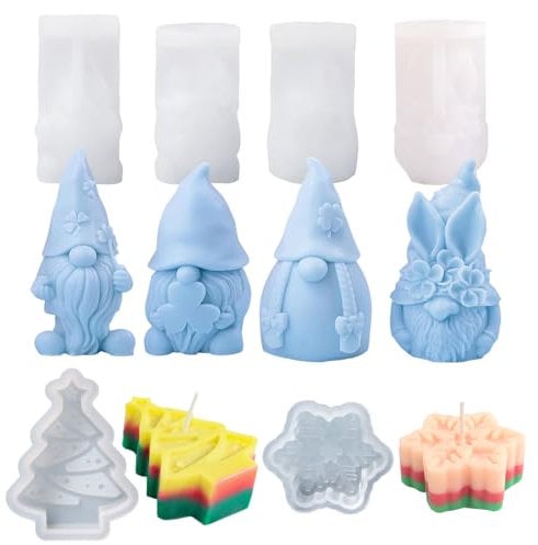 Lot de 6 Moules en Silicone pour Gnome de Noël,3D Moule À Bougie en Plâtre Flocon de Neige pour Sapin de Noel,Moule en Résine époxy Nain de Noël Moule de Moulage,DIY Moule Cire Aromathérapie Savon