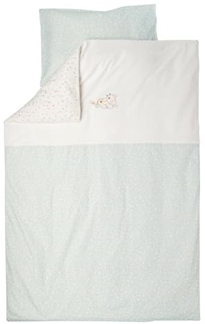 Nattou Bettwäsche-Set aus Baumwolle und Polyester, Kuh Mila, Mit Wendemotiv, Bettdeckenbezug 140 x 100 cm, Kissenbezug 40 x 60 cm, Mila, Zoë und Lana, Hellgrün