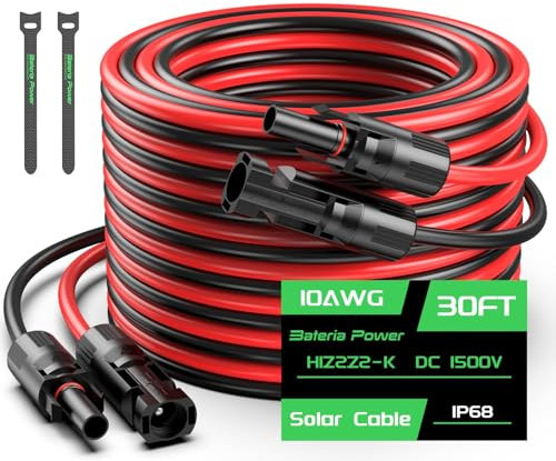 Bateria Power solarkabel 6mm², 9m Solar Verlängerungskabel, IP68 Wasserdichter Photovoltaik-Kabelstecker für Solaranlagen (Rot/Schwarz)
