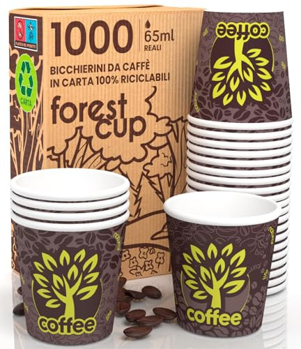 Eurocali 1000 Gobelets en Papier pour Café 65ml Brown Forest Verres Écologiques Biodégradables Jetables Petites Boissons Chaudes
