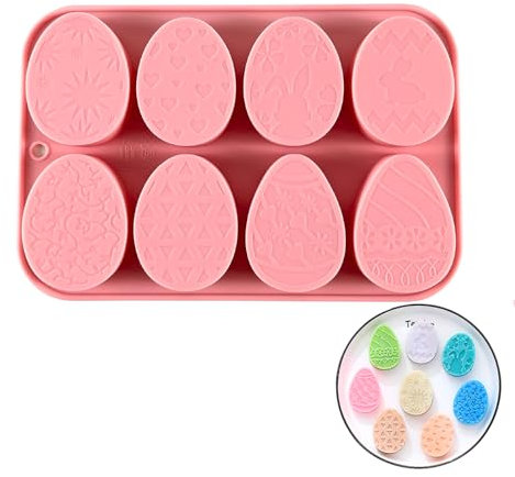 PTaizjjz 1 moule en silicone de Pâques, 8 cavités en forme d'œuf pour la cuisson de bonbons, chocolats, biscuits, gelée glacée et moule à faire fondre la cire
