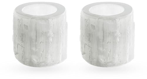 NKlaus 2X Selenit Teelichthalter 6×6 cm – Handgefertigte Kerzenhalter aus Heilstein, ideal für Meditation, Reiki & Deko, sorgt für beruhigendes Licht & Harmonie