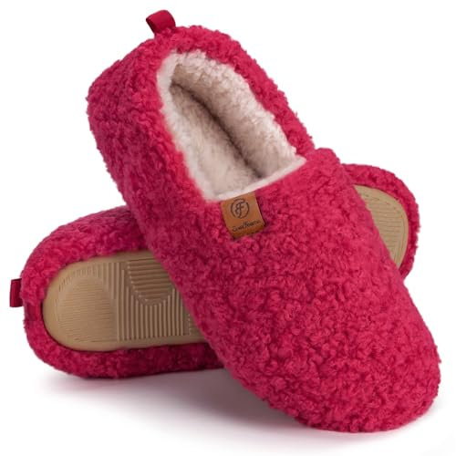 EverFoams – Pantoufles en mousse à mémoire de forme en fausse laine pour femme Fuchsia, 40/41 EU