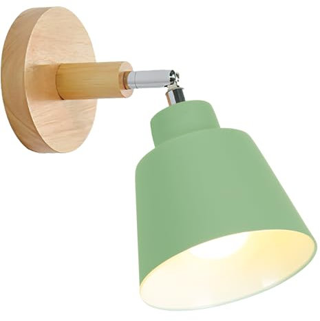 TOKIUS Lampade da Parete Vintage Applique da parete Interno Moderno Applique in Metallo e Legno Lampadari e Plafoniere regolabile E27 Luce da Camera da Letto Soggiorno (1 pezzo, Verde)