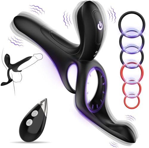 Penisring Vibrator Sex Spielzeug für Paare - 3 in1 Dual Cockring Sexspielzeug für die Männer Paare Extrem Sex für Penis Hoden mit 9 Vibrationsmodi, Vibration für Frauen Prostata Stimulation Männer