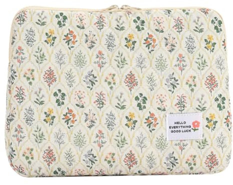 jingyuKJ Puffy Laptop Sleeve Case Floral Laptop Bag Portable Quilted Carrying Case Computer Cover Compatible with 13/14/15 Notebook