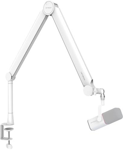 IXTECH Bras de micro blanc de qualité supérieure, bras rotatif à 360 ° avec support de bureau, entièrement réglable, robuste et universel, modèle VALIANT WHITE