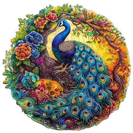 PRSTENLY Holzpuzzle für Erwachsene, Bezaubernder Pfau Tierpuzzle Einzigartige Holz puzzle für Erwachsene, Holzpuzzle für Weihnachten mit Hölzerner Geschenkbox 200 Stücke 29 * 28.6cm