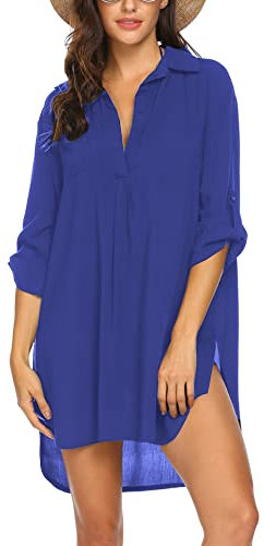 Ekouaer Women's Swimsuit Bikini Summer Beach Cover Up Shirt Beachwear Bathing Suit Beach Dress, Snorkel Blue, 3XL