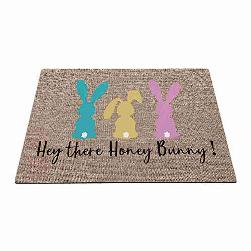 Küchenmatten Lustige Rückseite Fußabtreter Schmutz Widerstehen Haustür Fußmatten Für Flur Eingang Küche 40X60cm Frohe Ostern, Buntes Kaninchen, Hay There Bunny