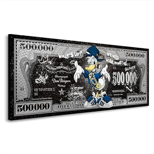 Kunstgestalten24 Leinwandbild Donald Duck Need Money Pop Art Dollar Deko Street Art Bilder